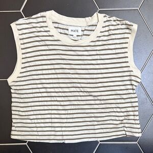 MATE the Label Cream and Brown Striped Crop Top